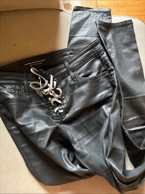 Ag Adriano Goldschmied Black Lace-Up Faux Leather straight legged